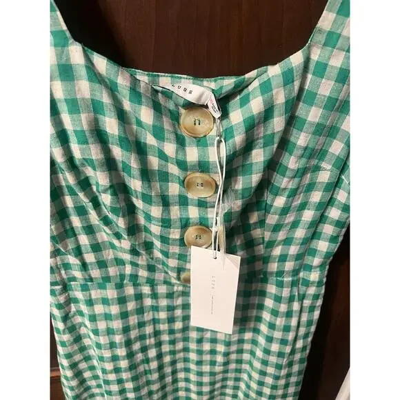 New Lush Dress Women's XS Mini Gingham Linen Blend Sundress Ruffle A-line Summer - Picture 5 of 13